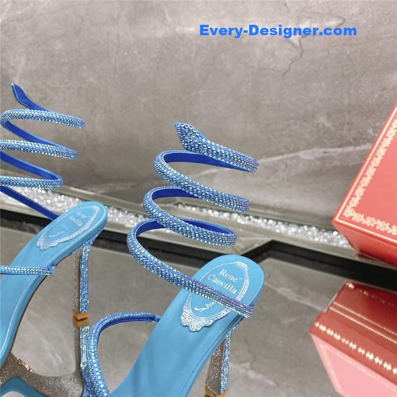 Rᴇɴᴇ Cᴀᴏᴠɪʟʟᴀ diagonal strap rhinestone inlaid sandals
