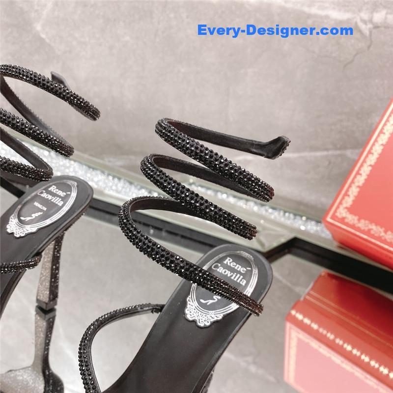 Rᴇɴᴇ Cᴀᴏᴠɪʟʟᴀ diagonal strap rhinestone inlaid sandals