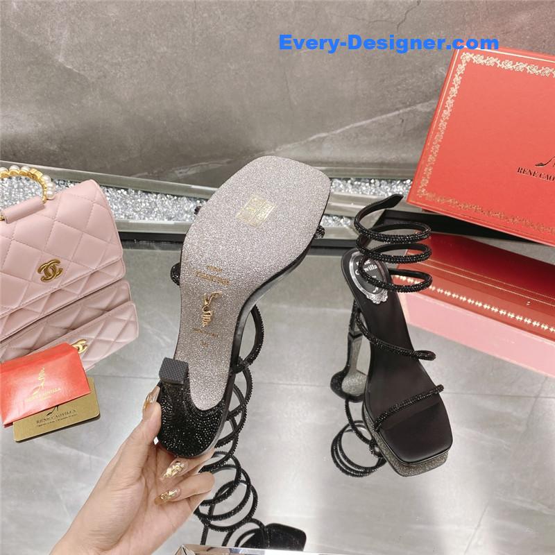 Rᴇɴᴇ Cᴀᴏᴠɪʟʟᴀ diagonal strap rhinestone inlaid sandals