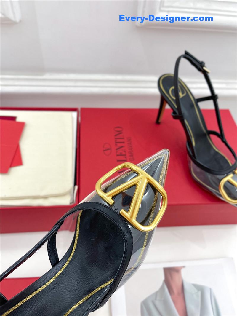 Va1e*ntin0 clear glue v buckle high heel sandals