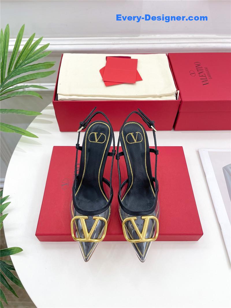 Va1e*ntin0 clear glue v buckle high heel sandals