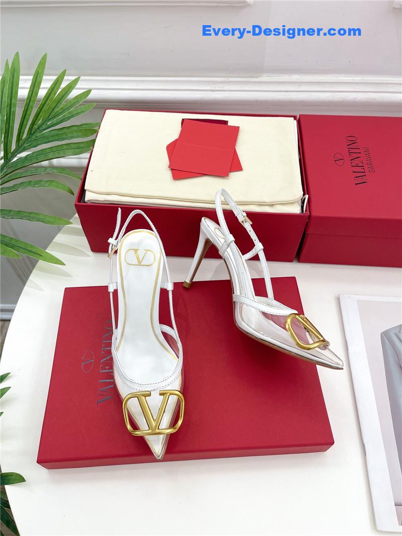 Va1e*ntin0 clear glue v buckle high heel sandals