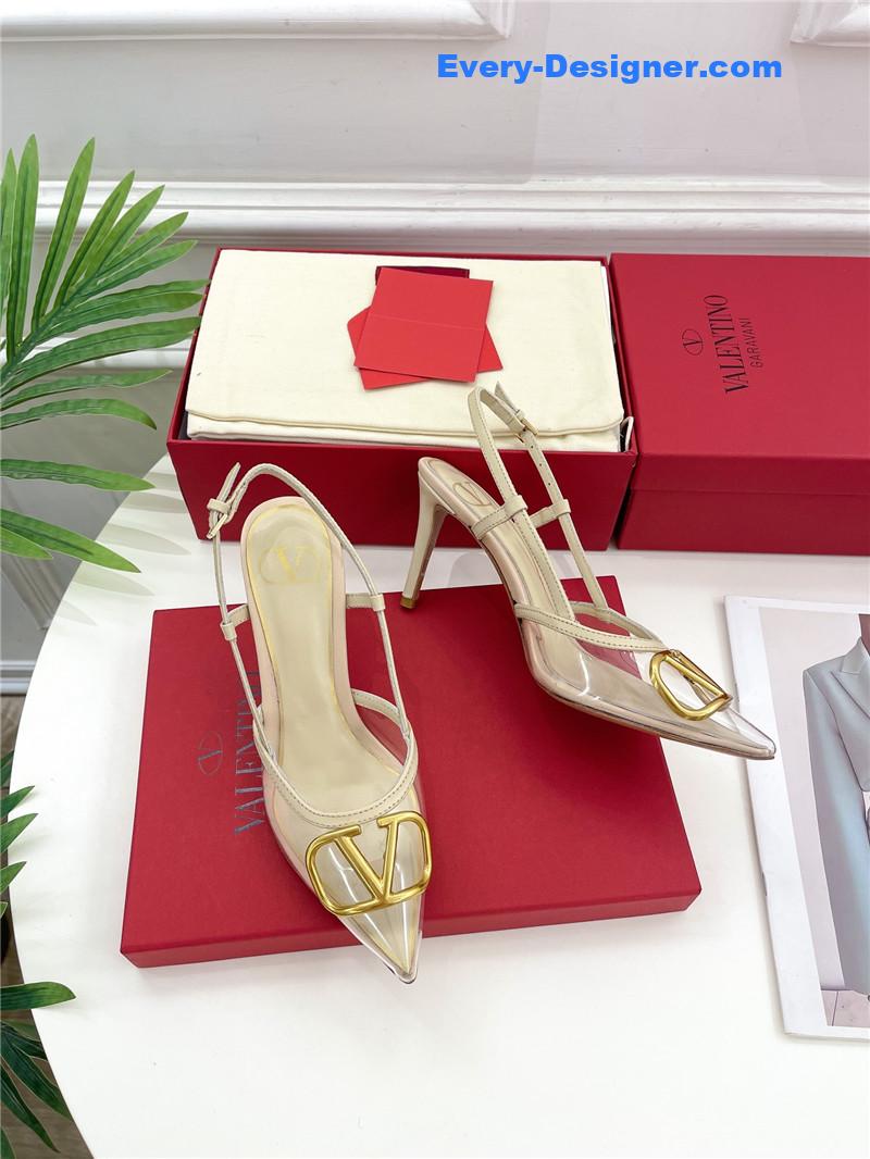 Va1e*ntin0 clear glue v buckle high heel sandals