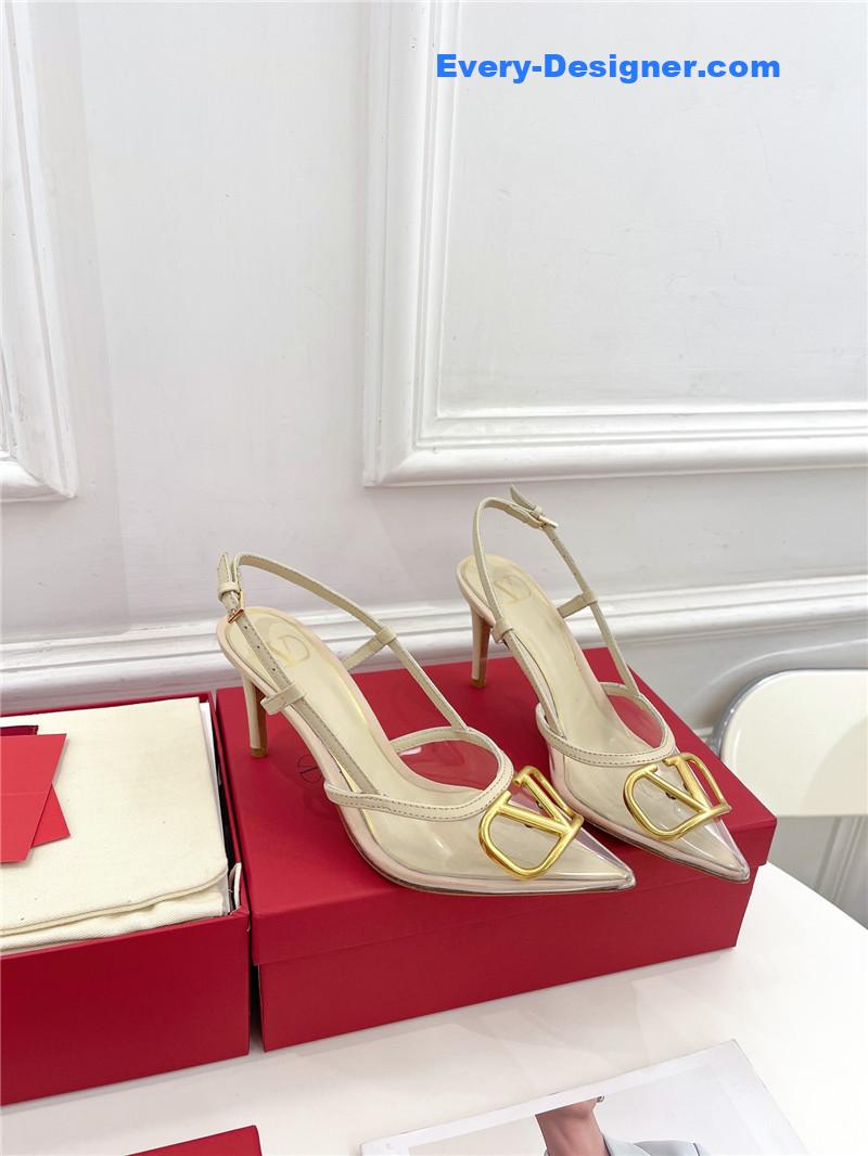 Va1e*ntin0 clear glue v buckle high heel sandals