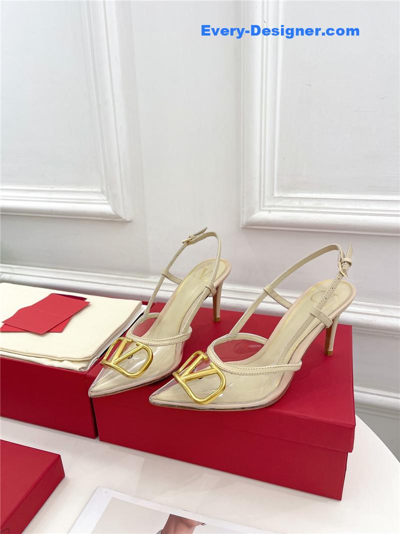 Va1e*ntin0 clear glue v buckle high heel sandals