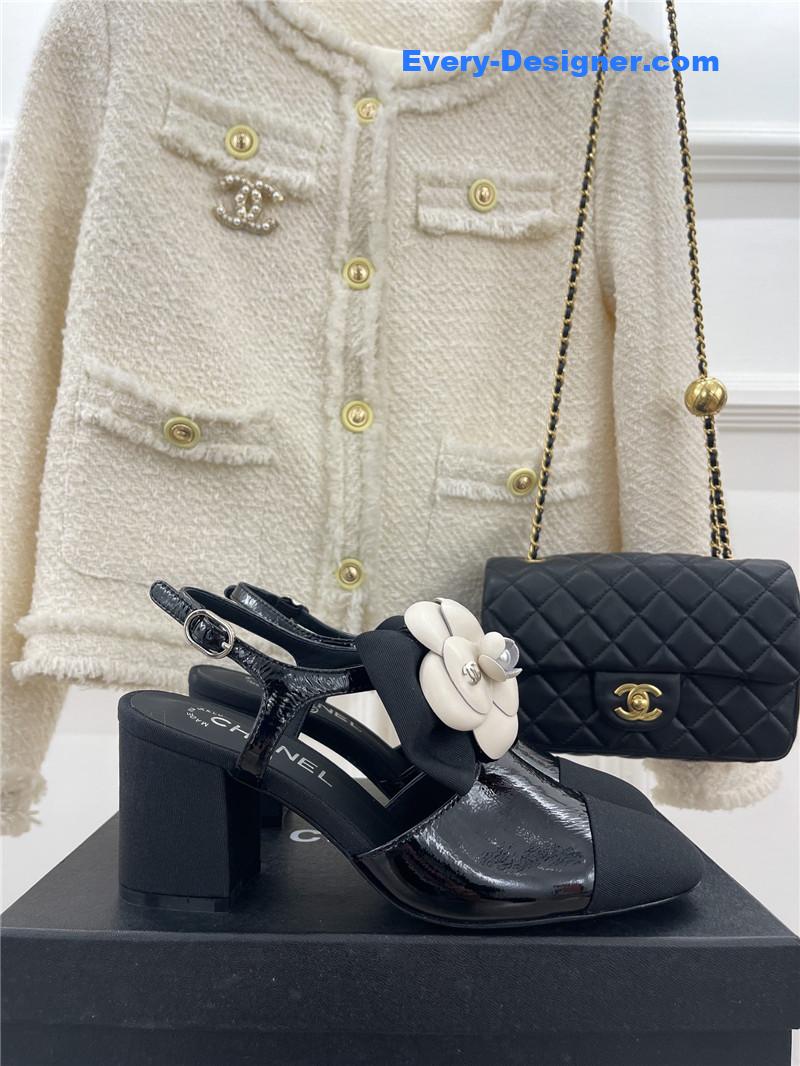 CC camellia bow chunky heel sandals