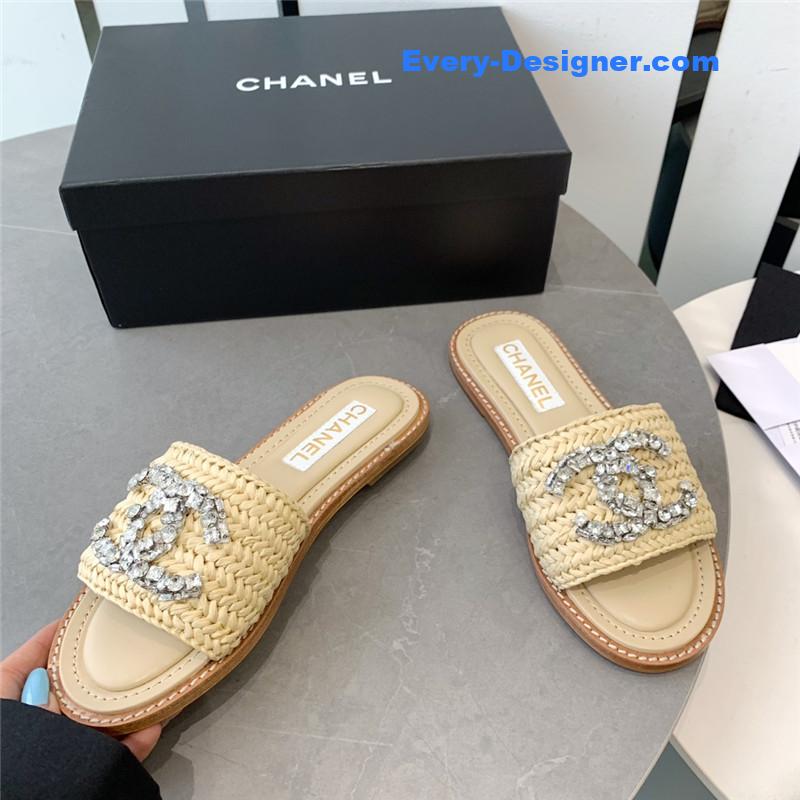 CC rhinestone double C artificial woven sandals and slippers