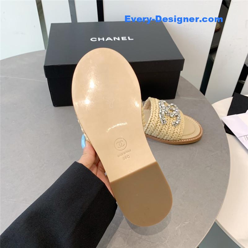CC rhinestone double C artificial woven sandals and slippers
