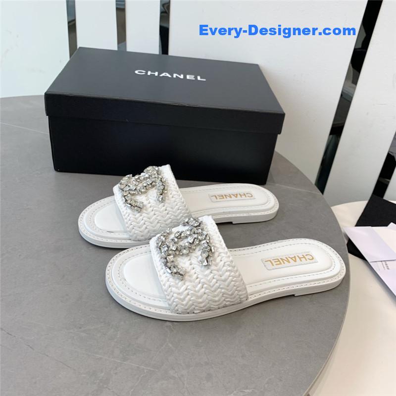 CC rhinestone double C artificial woven sandals and slippers