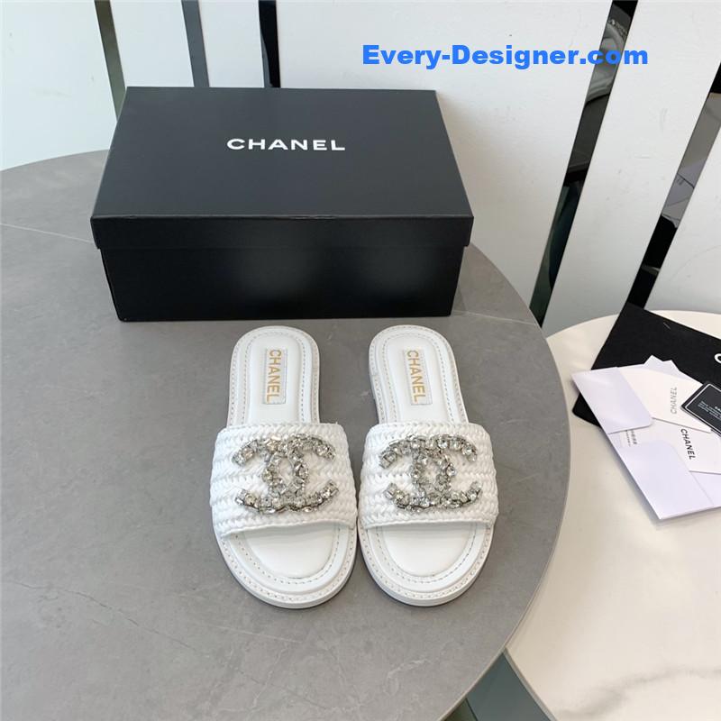 CC rhinestone double C artificial woven sandals and slippers