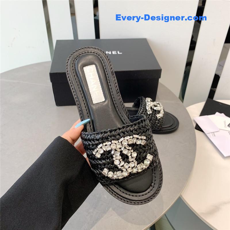 CC rhinestone double C artificial woven sandals and slippers