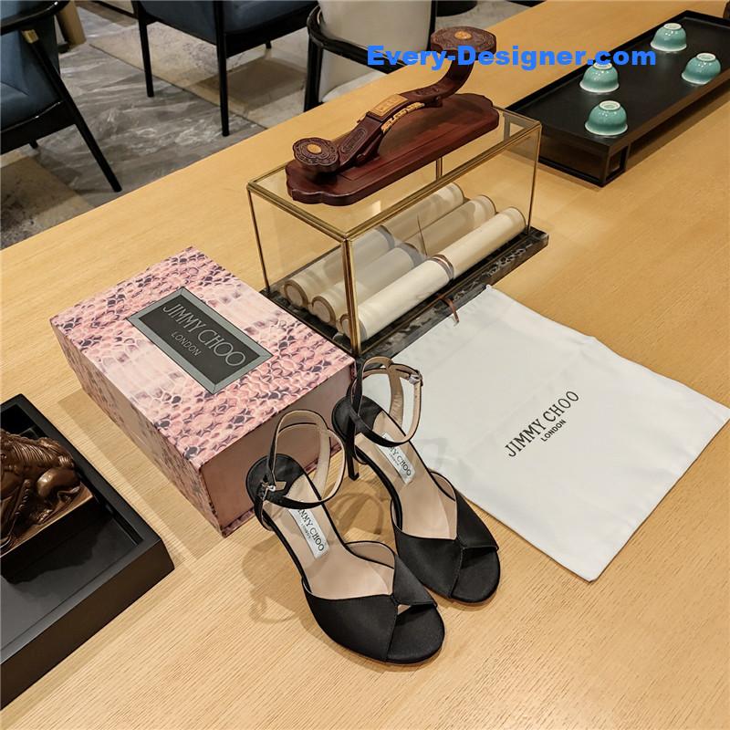 J1m*y Ch00 handmade satin panel peep-toe sandals