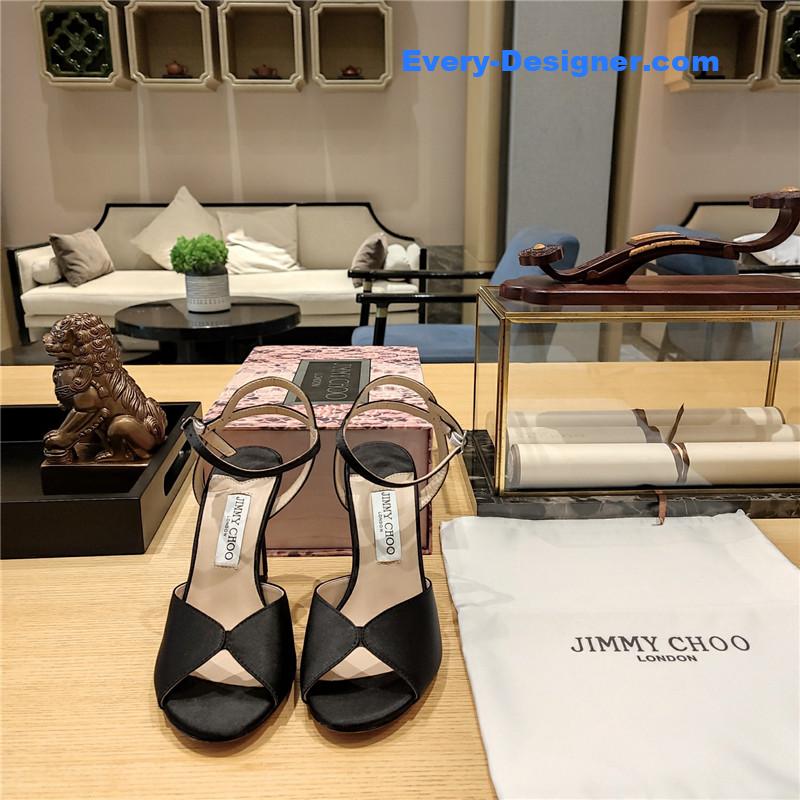 J1m*y Ch00 handmade satin panel peep-toe sandals