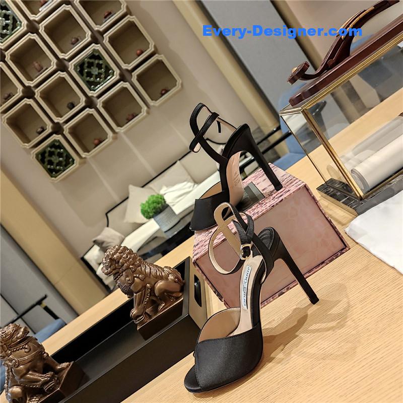 J1m*y Ch00 handmade satin panel peep-toe sandals