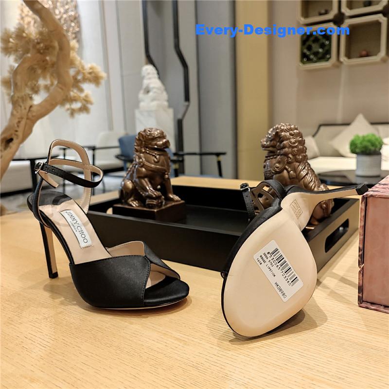 J1m*y Ch00 handmade satin panel peep-toe sandals