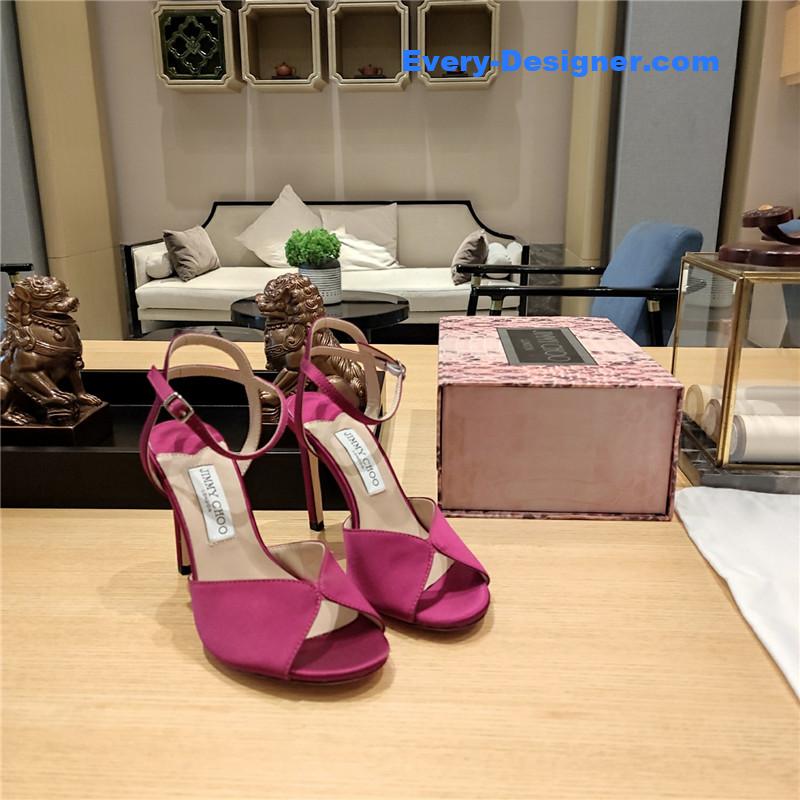 J1m*y Ch00 handmade satin panel peep-toe sandals