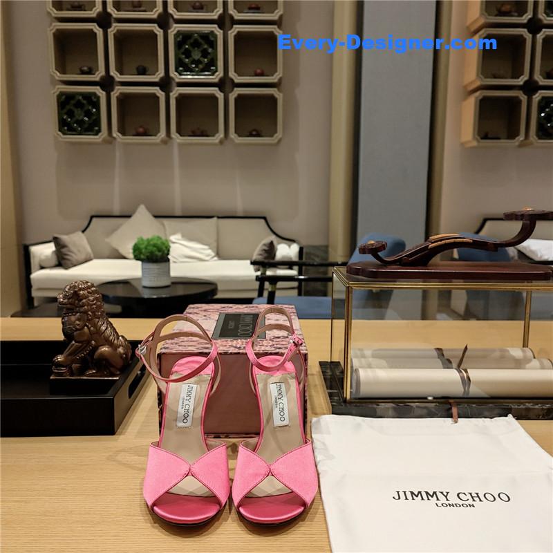 J1m*y Ch00 handmade satin panel peep-toe sandals