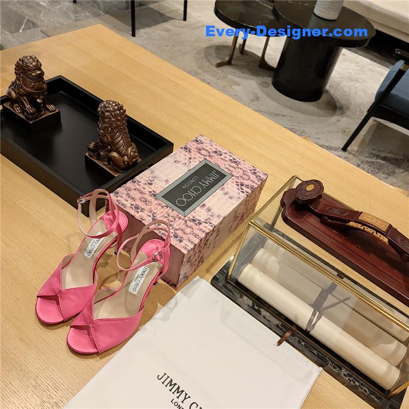 J1m*y Ch00 handmade satin panel peep-toe sandals