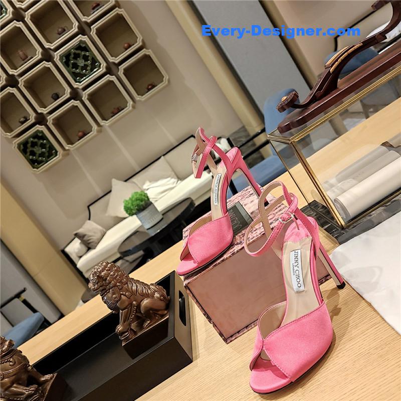 J1m*y Ch00 handmade satin panel peep-toe sandals