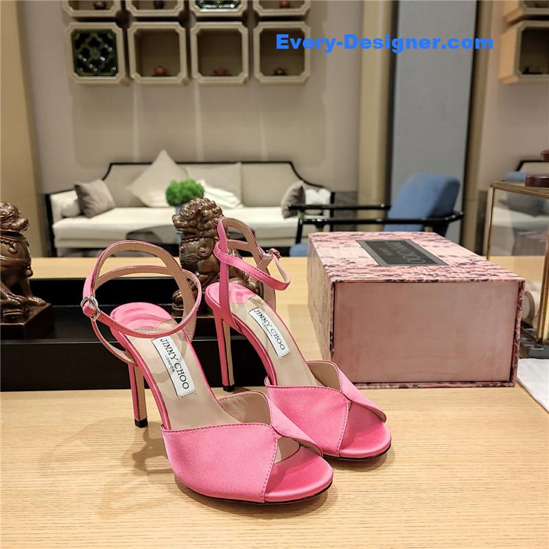 J1m*y Ch00 handmade satin panel peep-toe sandals