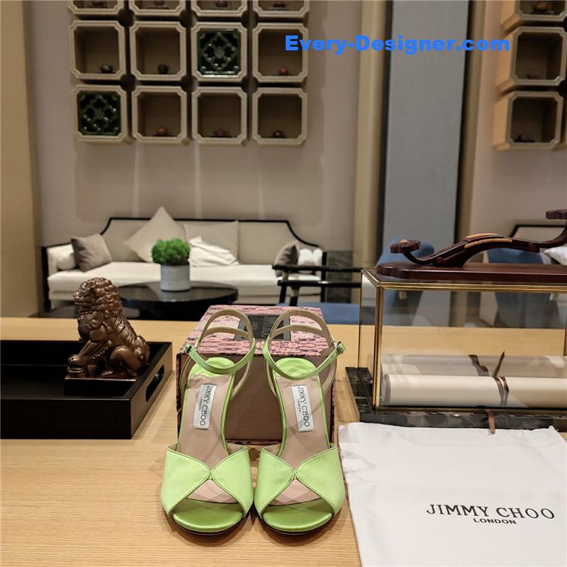 J1m*y Ch00 handmade satin panel peep-toe sandals