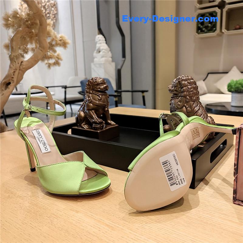 J1m*y Ch00 handmade satin panel peep-toe sandals