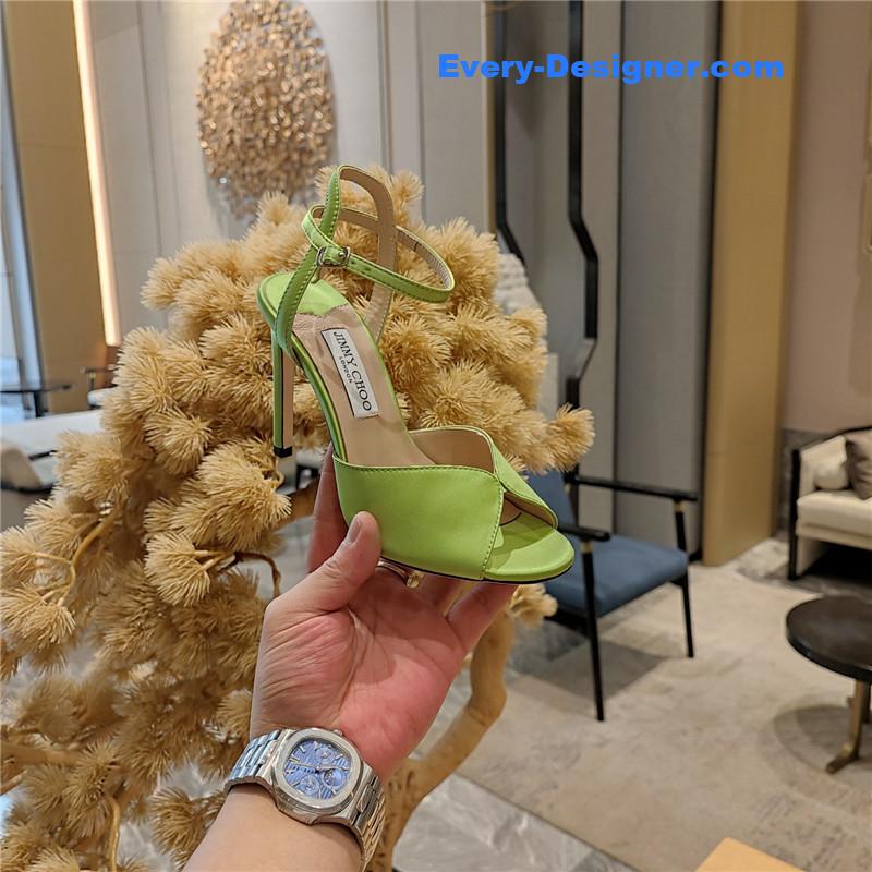 J1m*y Ch00 handmade satin panel peep-toe sandals