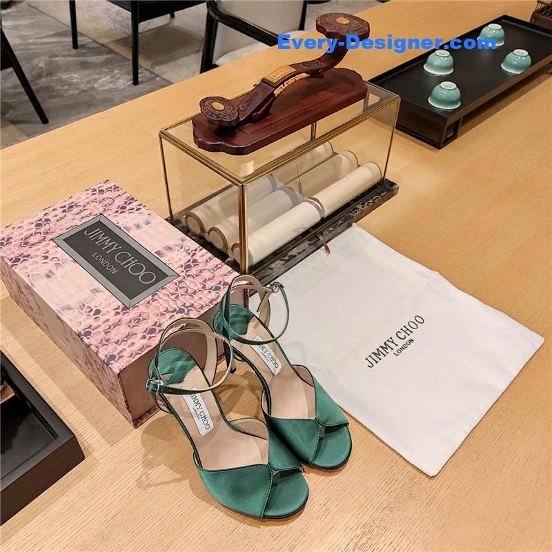 J1m*y Ch00 handmade satin panel peep-toe sandals