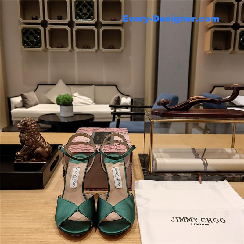 J1m*y Ch00 handmade satin panel peep-toe sandals