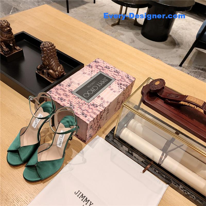 J1m*y Ch00 handmade satin panel peep-toe sandals
