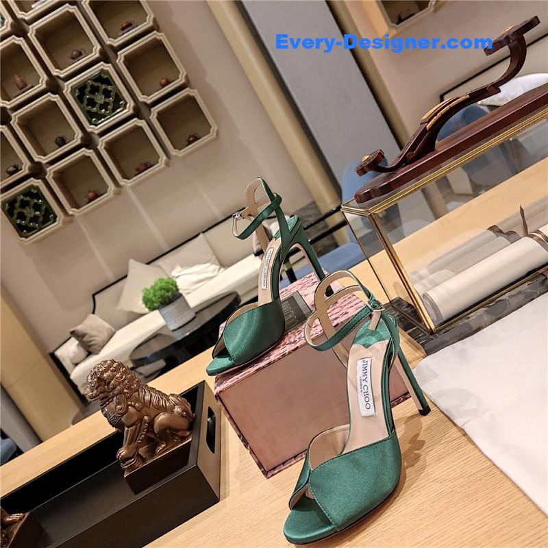 J1m*y Ch00 handmade satin panel peep-toe sandals