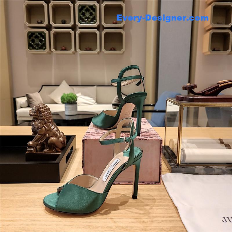 J1m*y Ch00 handmade satin panel peep-toe sandals