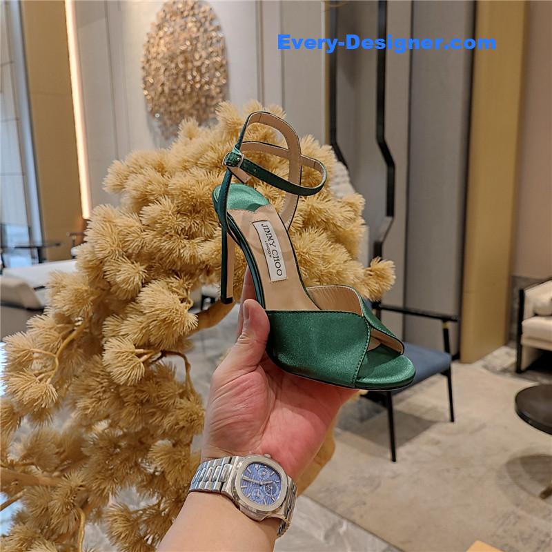 J1m*y Ch00 handmade satin panel peep-toe sandals