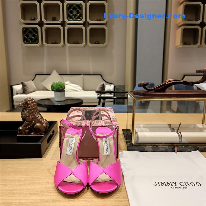 J1m*y Ch00 handmade satin panel peep-toe sandals