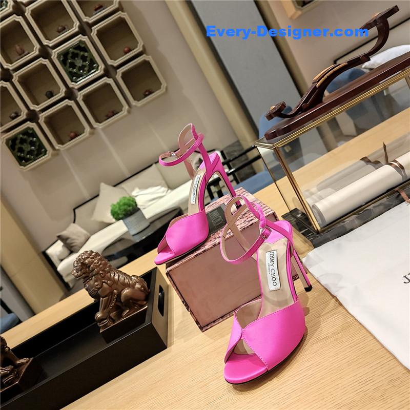 J1m*y Ch00 handmade satin panel peep-toe sandals