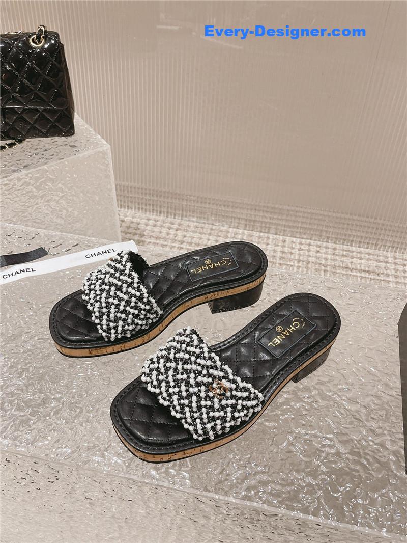 CC new hand-stitched bead decoration slippers