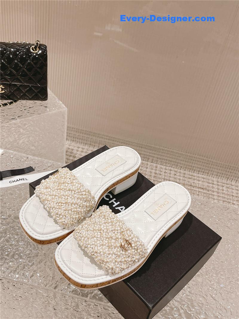 CC new hand-stitched bead decoration slippers