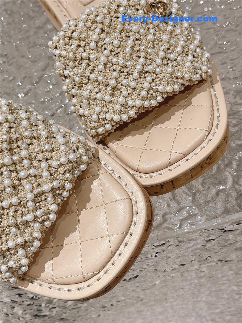 CC new hand-stitched bead decoration slippers