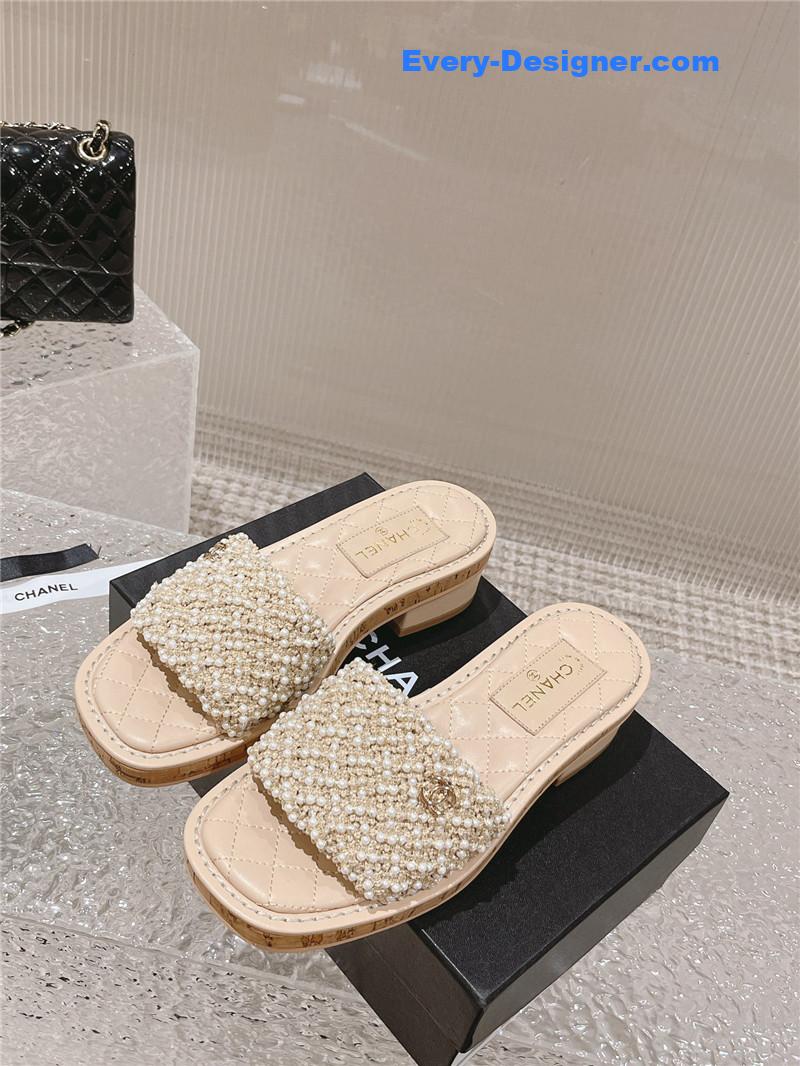 CC new hand-stitched bead decoration slippers