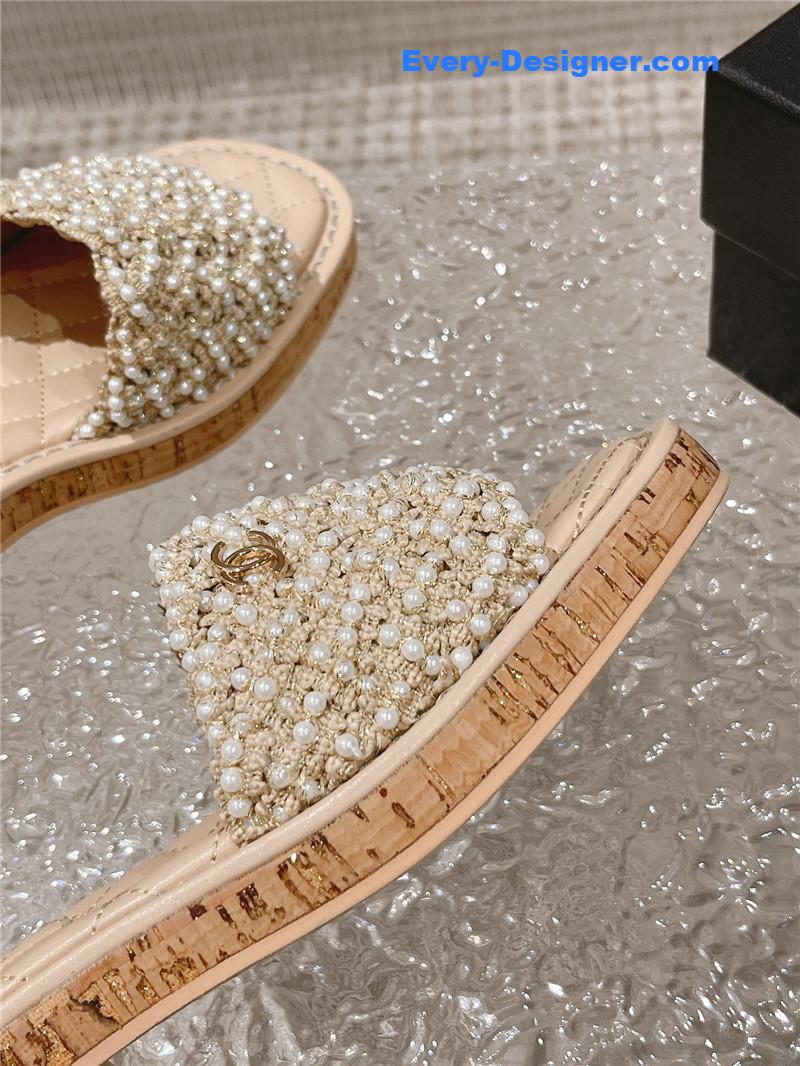 CC new hand-stitched bead decoration slippers