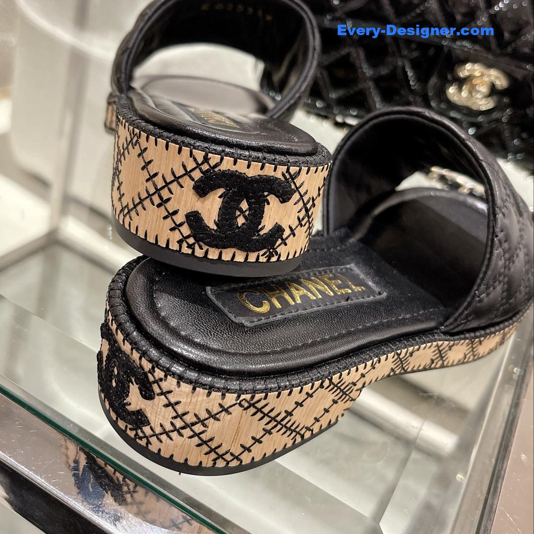 CC new wooden heel slippers