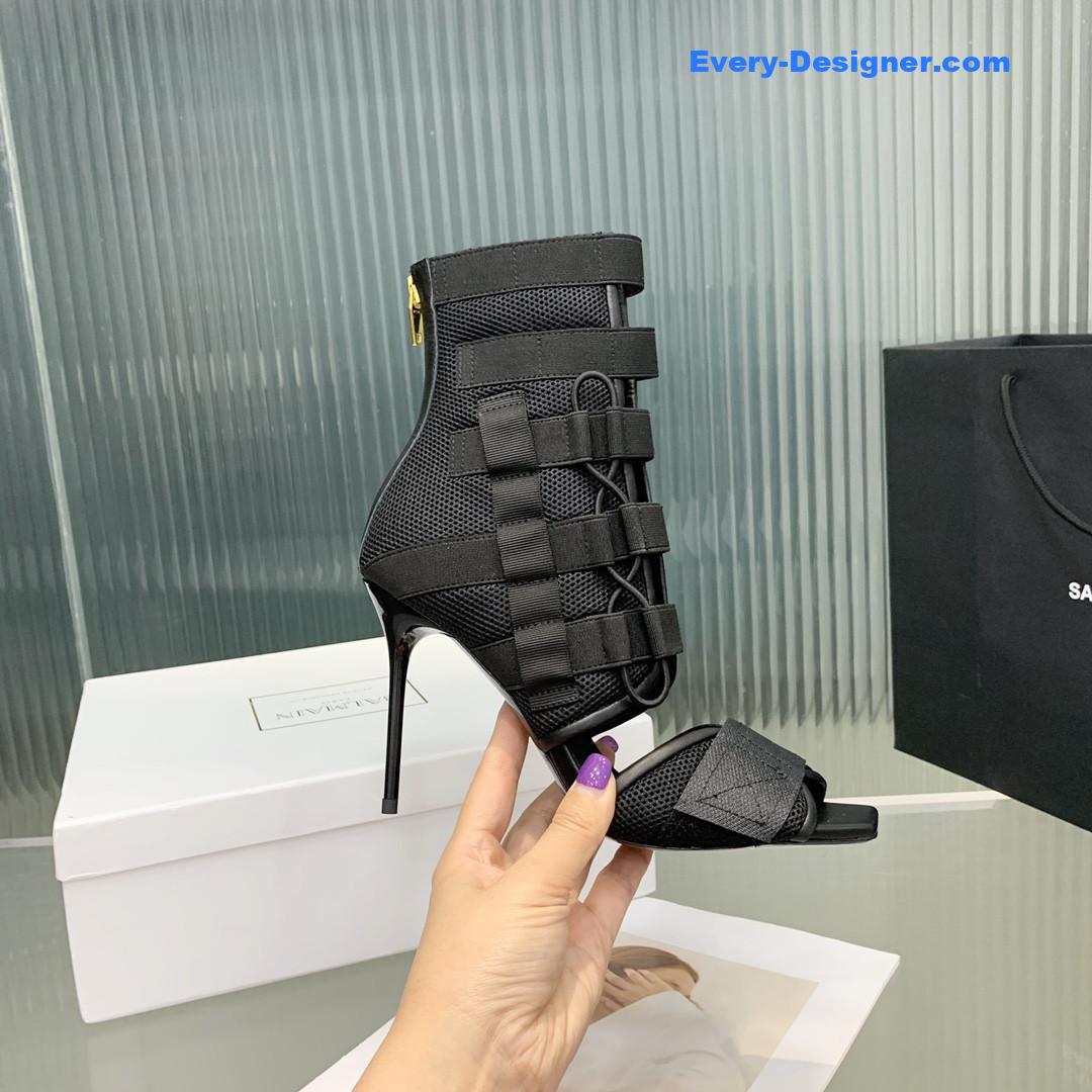 Balmain mesh and Velcro open-toe heeled sandals