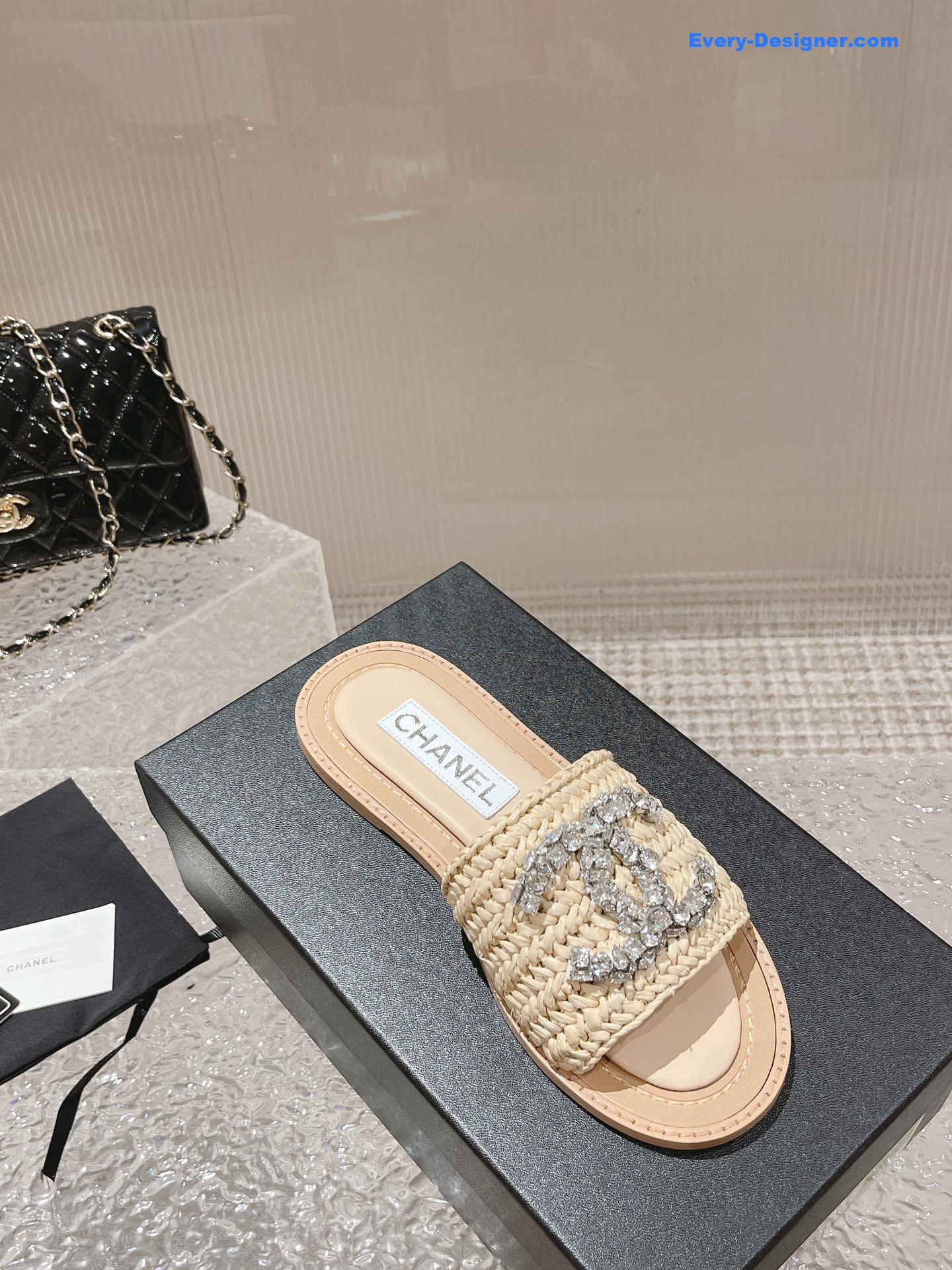 CC rhinestone woven slippers