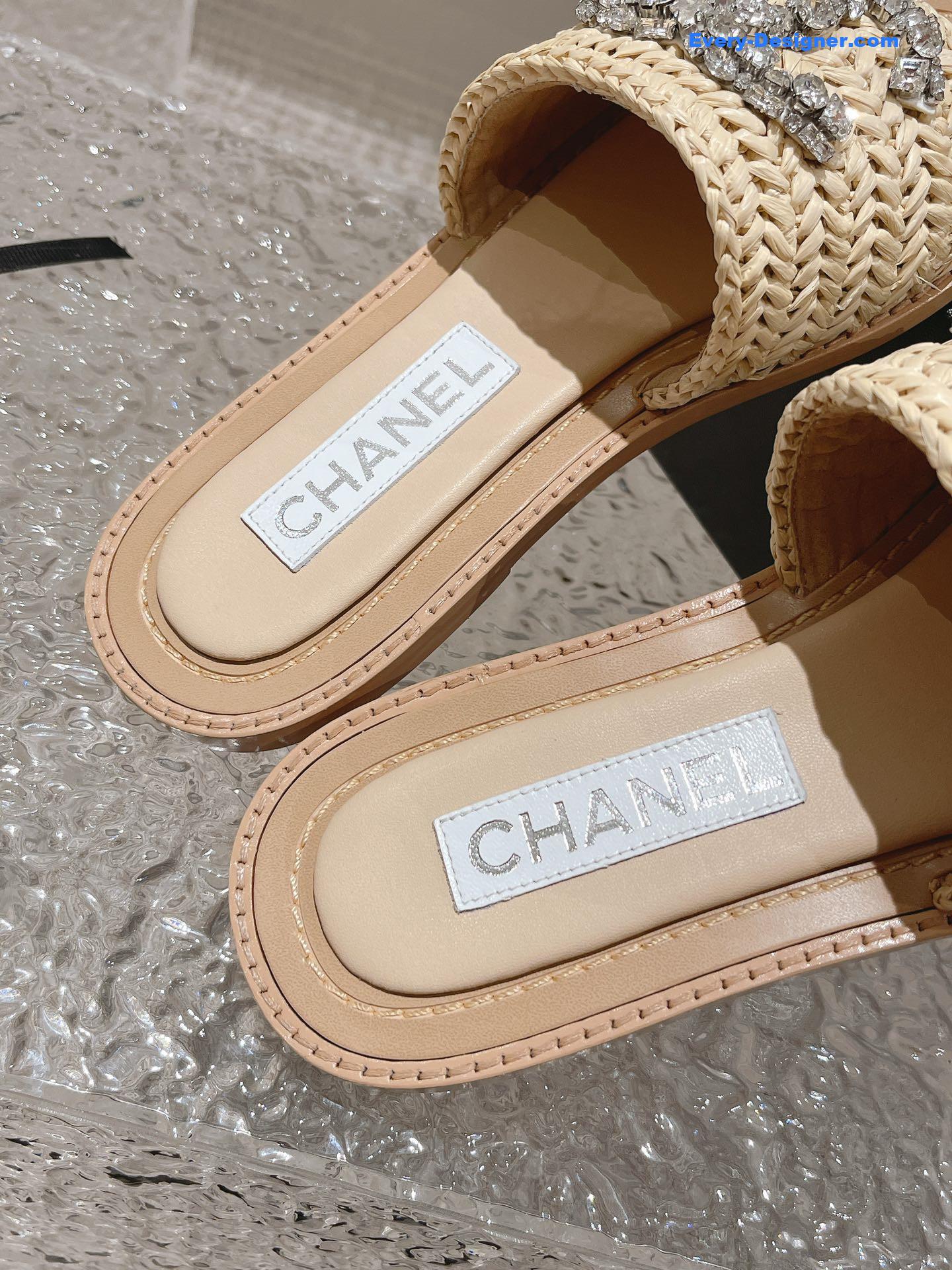 CC rhinestone woven slippers