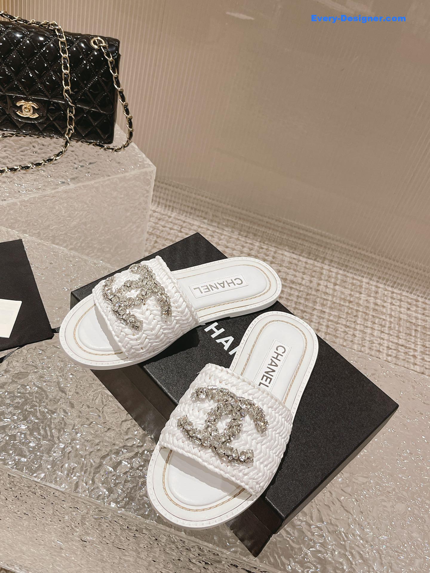 CC rhinestone woven slippers