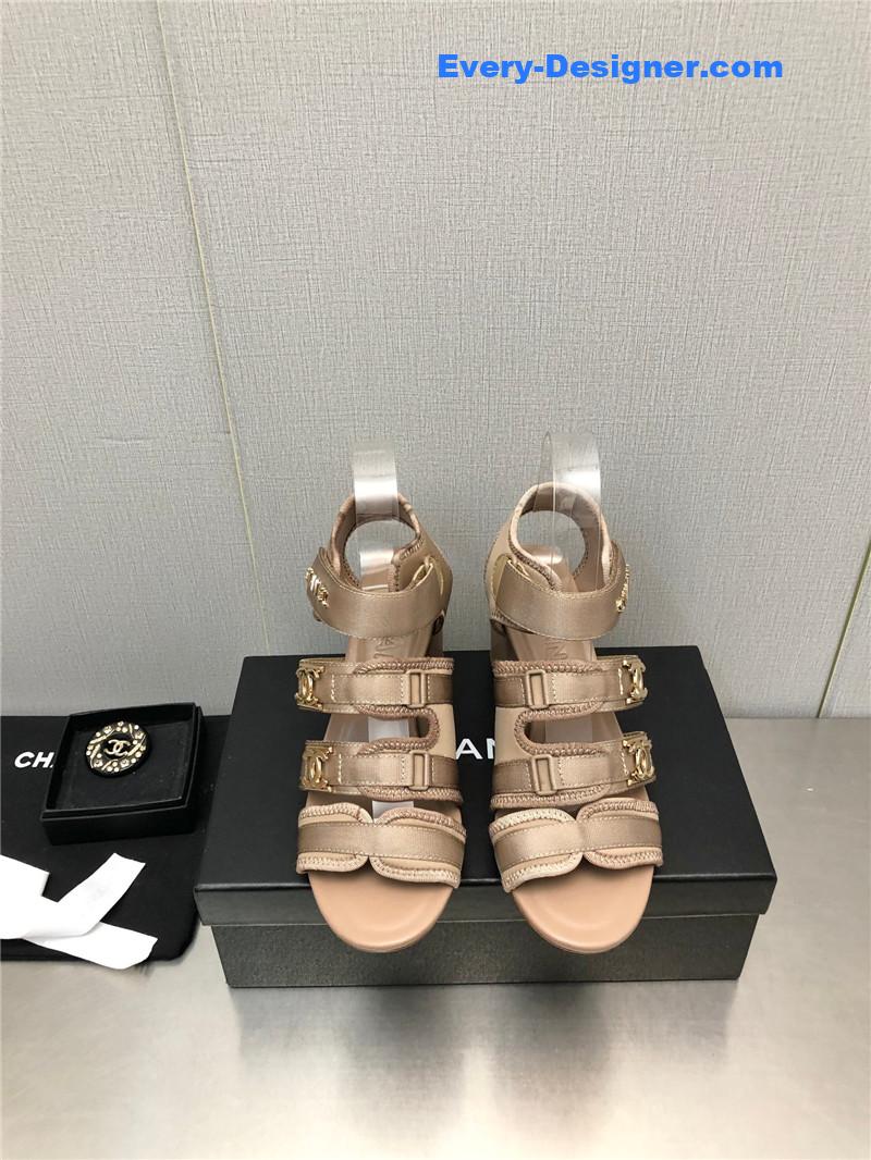 CC chain cloth head chunky heel shoes