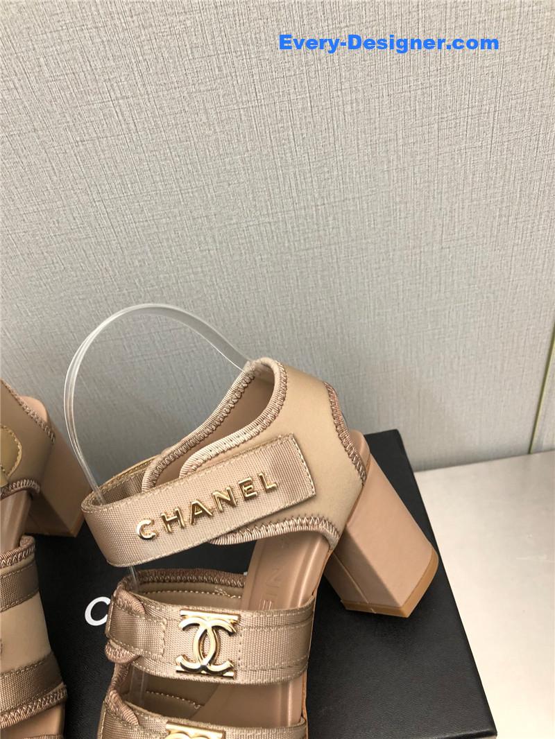 CC chain cloth head chunky heel shoes