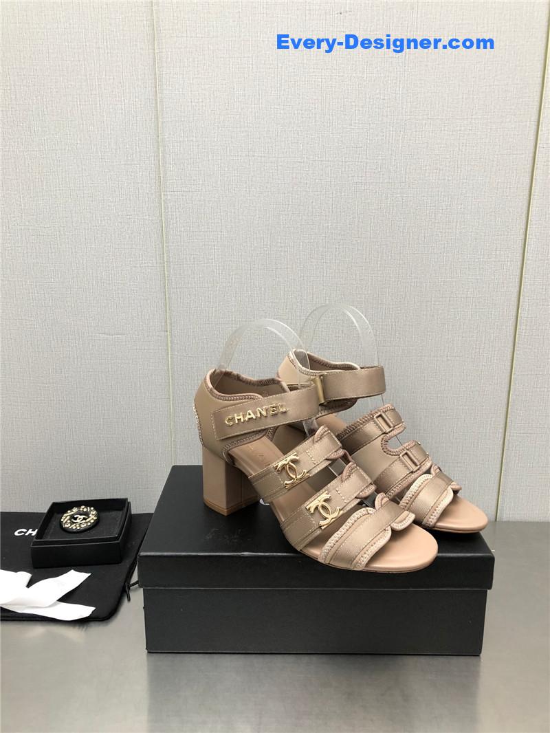 CC chain cloth head chunky heel shoes