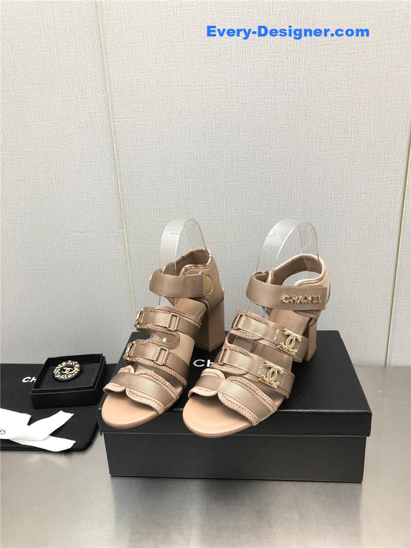 CC chain cloth head chunky heel shoes