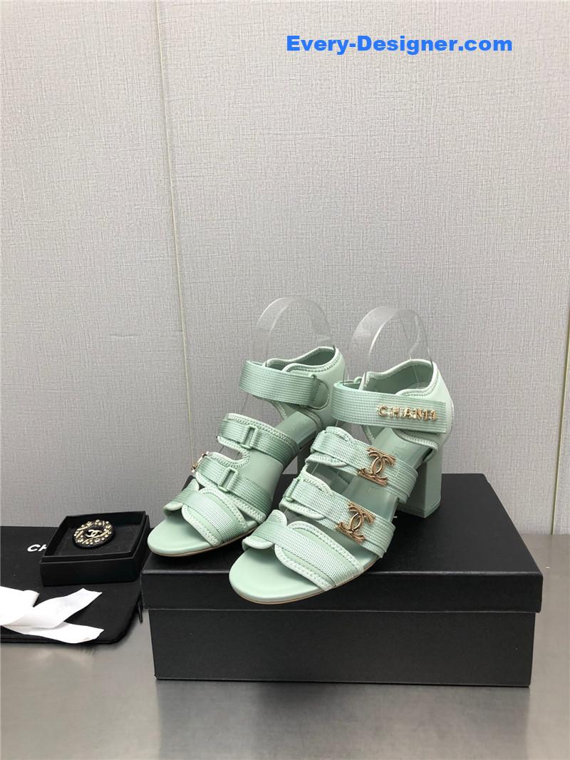 CC chain cloth head chunky heel shoes